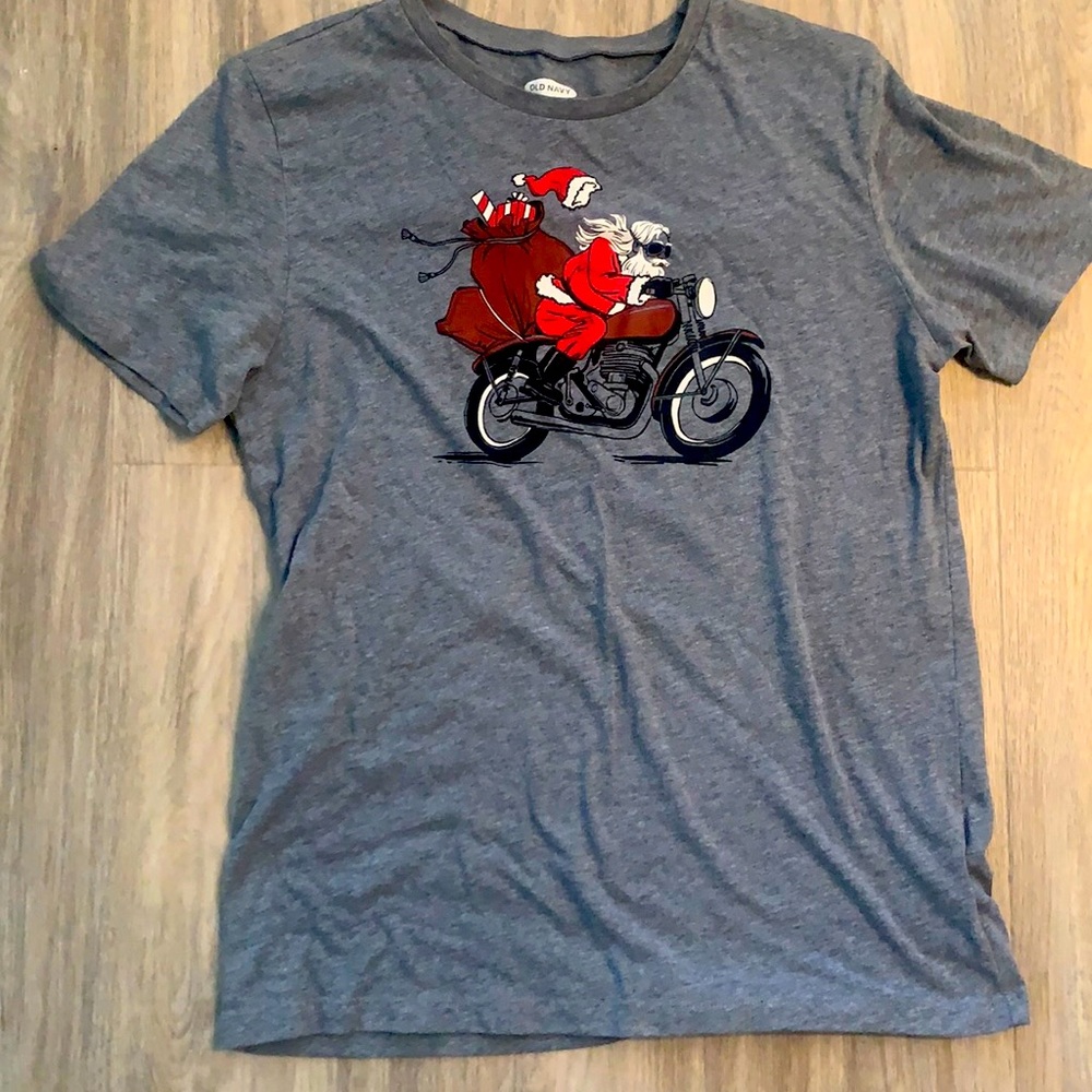 Old Navy Santa on motorcycle t-shirt